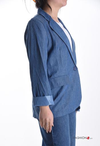 denim with collar Blazer with buttons with lining - ph 3