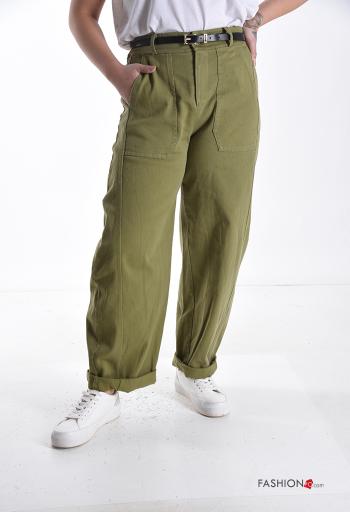 Jeans in Cotone wide leg con cintura con tasche