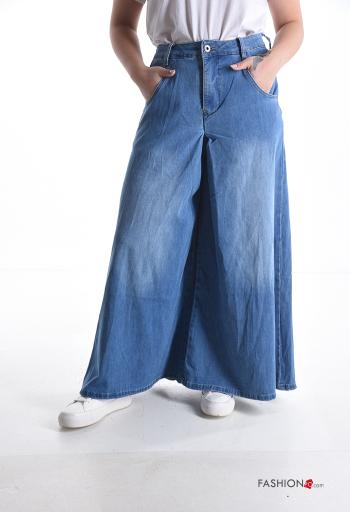 wide leg Cotton Jeans with pockets