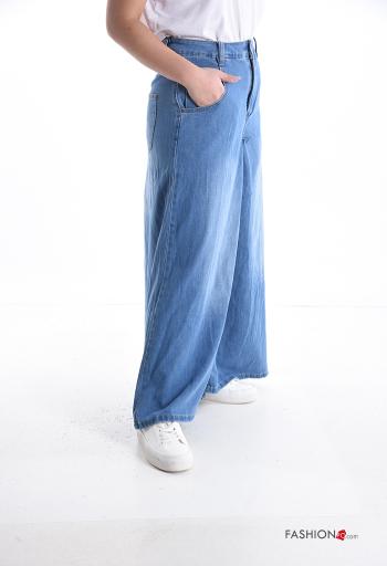 wide leg Cotton Jeans with pockets - ph 3