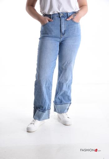 wide leg Cotton Jeans with pockets