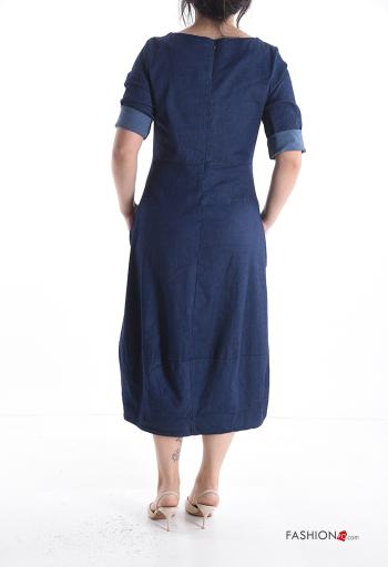 Robe en Coton en denim avec fermeture éclair manches à trois-quarts avec poches - ph 2
