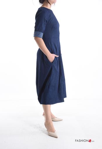 Robe en Coton en denim avec fermeture éclair manches à trois-quarts avec poches - ph 3
