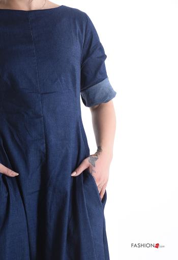Robe en Coton en denim avec fermeture éclair manches à trois-quarts avec poches - ph 4