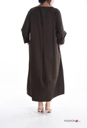 Robe en Coton manches longues oversize col rond avec poches avec fermeture éclair - ph 2