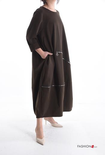 Robe en Coton manches longues oversize col rond avec poches avec fermeture éclair - ph 3