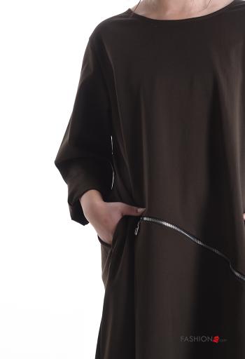 Robe en Coton manches longues oversize col rond avec poches avec fermeture éclair - ph 4