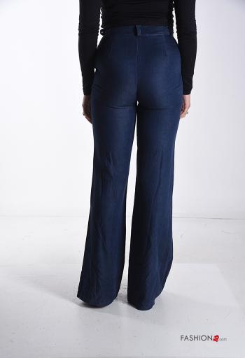 Pantalone denim wide leg con bottoni con cintura con zip - ph 2