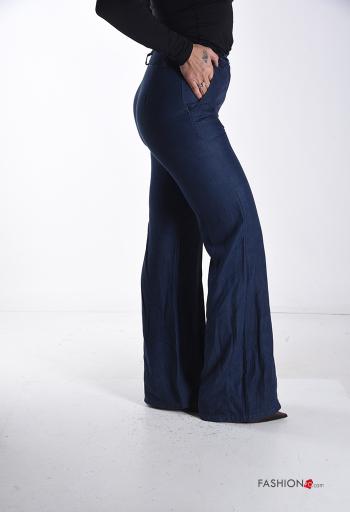 Pantalone denim wide leg con bottoni con cintura con zip - ph 3