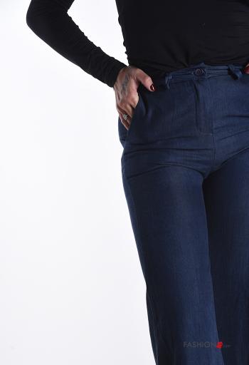 Pantalone denim wide leg con bottoni con cintura con zip - ph 4