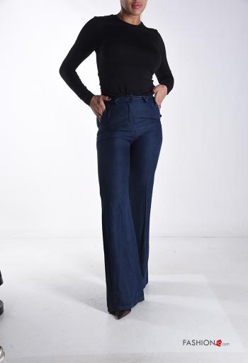 Pantalone denim wide leg con bottoni con cintura con zip - ph 5