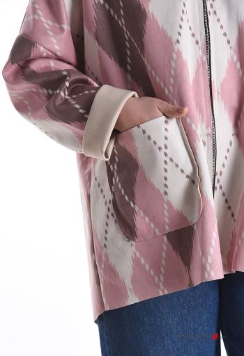 Veste Suède manches longues à Imprimé Géométrique avec poches à capuche avec fermeture éclair - ph 4