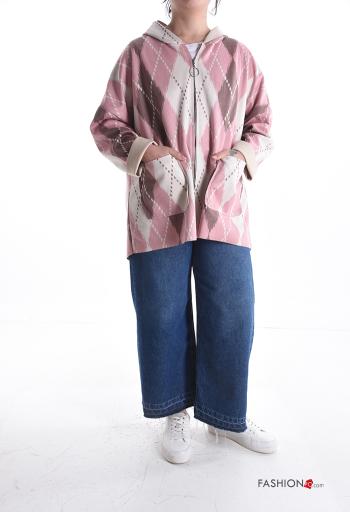 Veste Suède manches longues à Imprimé Géométrique avec poches à capuche avec fermeture éclair - ph 5