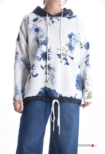 Blumenmuster lange ärmel Sweatshirt mit Kapuze mit kordelzug