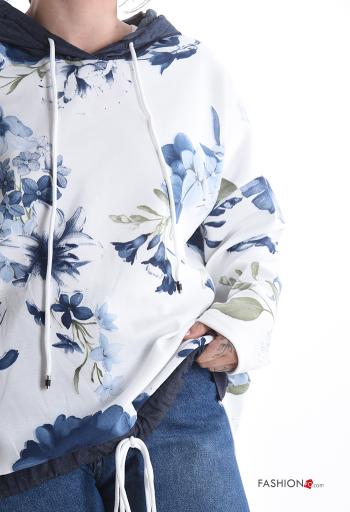 Blumenmuster lange ärmel Sweatshirt mit Kapuze mit kordelzug - ph 4