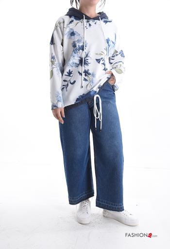 Blumenmuster lange ärmel Sweatshirt mit Kapuze mit kordelzug - ph 5