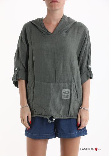 Linen Sweatshirt with pockets with hood