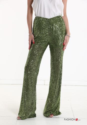 Pantalon évasé à paillettes avec élastique
