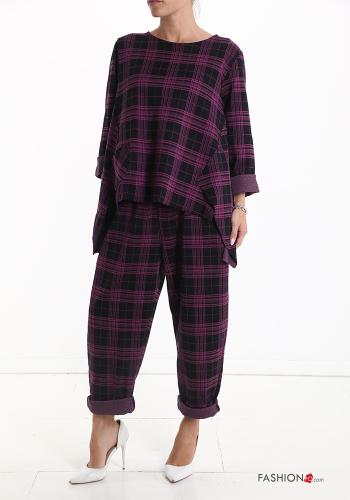 Conjunto em Algodão Padrão Tartan com bolsos com elástico - ph 1