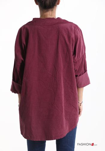 Blusa de Algodón de Terciopelo con cuello en v con botones manga tres cuartos - ph 2