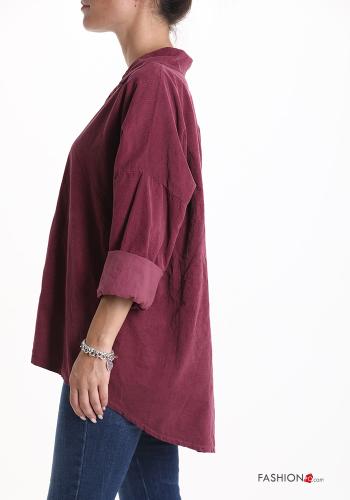 Blusa de Algodón de Terciopelo con cuello en v con botones manga tres cuartos - ph 3
