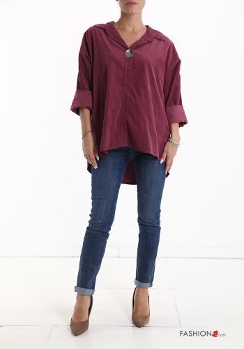 Blusa de Algodón de Terciopelo con cuello en v con botones manga tres cuartos - ph 5