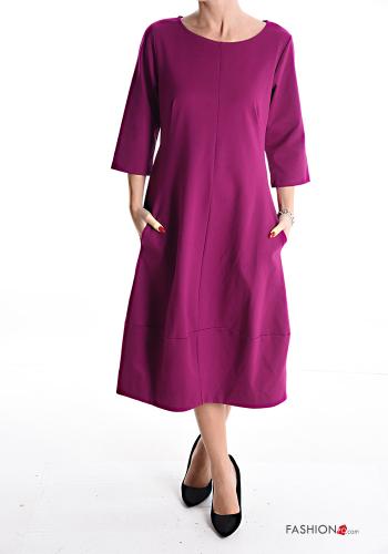 long crew neck Dress with pockets 3/4 sleeve