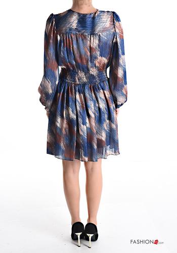 Robe lurex manches longues plissé imprimé à col en V - ph 2