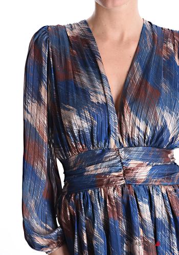 Robe lurex manches longues plissé imprimé à col en V - ph 4