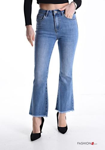 Jeans in Cotone a zampa con tasche con frange