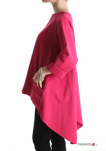 asymmetrisch Bluse aus Baumwolle mit Taschen 3/4 ärmel - ph 3