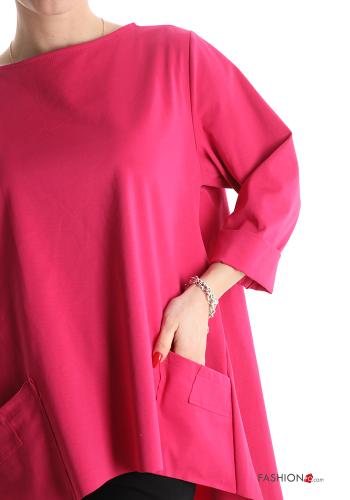 asymmetrisch Bluse aus Baumwolle mit Taschen 3/4 ärmel - ph 4