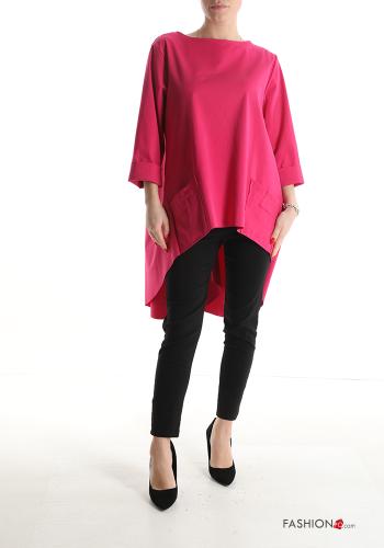 asymmetrisch Bluse aus Baumwolle mit Taschen 3/4 ärmel - ph 5