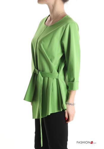 Blusa in Cotone con fibbia asimmetrico maniche a tre quarti - ph 3
