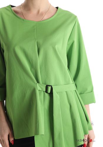Blusa in Cotone con fibbia asimmetrico maniche a tre quarti - ph 4
