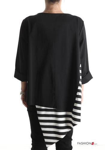 Blusa in Cotone asimmetrico Fantasia righe maniche a tre quarti - ph 2