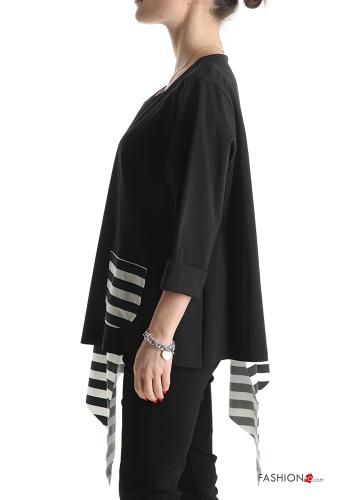 Blusa in Cotone asimmetrico Fantasia righe maniche a tre quarti - ph 3