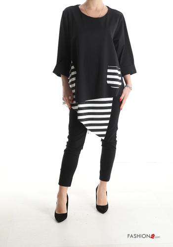 Blusa in Cotone asimmetrico Fantasia righe maniche a tre quarti - ph 5