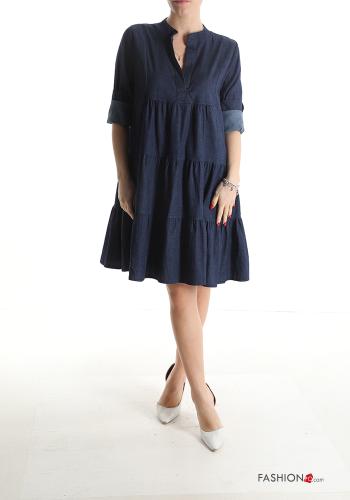Vestido de Algodón tela vaquera por la rodilla con volantes manga tres cuartos - ph 1