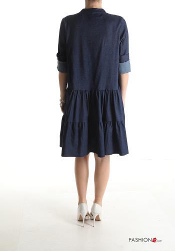 Vestido de Algodón tela vaquera por la rodilla con volantes manga tres cuartos - ph 2