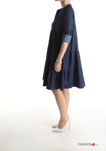 Vestido de Algodón tela vaquera por la rodilla con volantes manga tres cuartos - ph 3