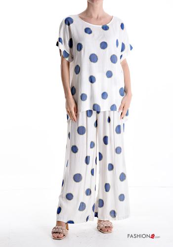 Polka-dot crew neck wide leg short sleeve oversized Co-ord with elastic