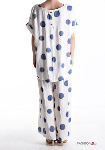 gepunktet Oversize u-boot ausschnitt wide leg kurze ärmel zweiteilige Set mit gummizug - ph 2