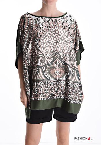 Blouse col rond oversize satin manches courtes