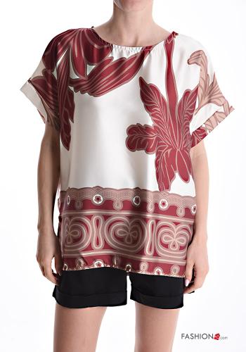 Blouse manches courtes satin col rond Imprimé mixte - ph 1