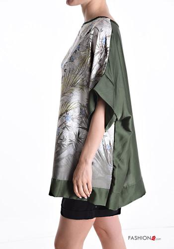Blusa maniche corte raso oversize Fantasia con foglie - ph 2