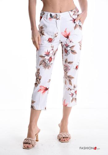 Pinocchietti in Cotone Fantasia floreale con tasche con bottoni con zip - ph 1