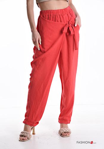 Pantalone in Lino con elastico con tasche con nodo