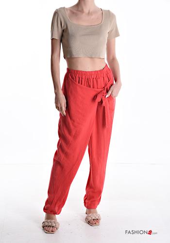 Pantalone in Lino con elastico con tasche con nodo - ph 5