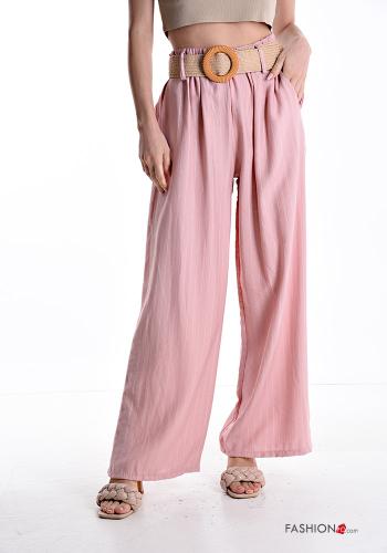 Streifenmuster wide leg Hose mit Gürtel mit gummizug mit Taschen - ph 1